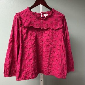 J.Crew Women's Magenta Fuchsia Eyelet Embroidery Blouse
